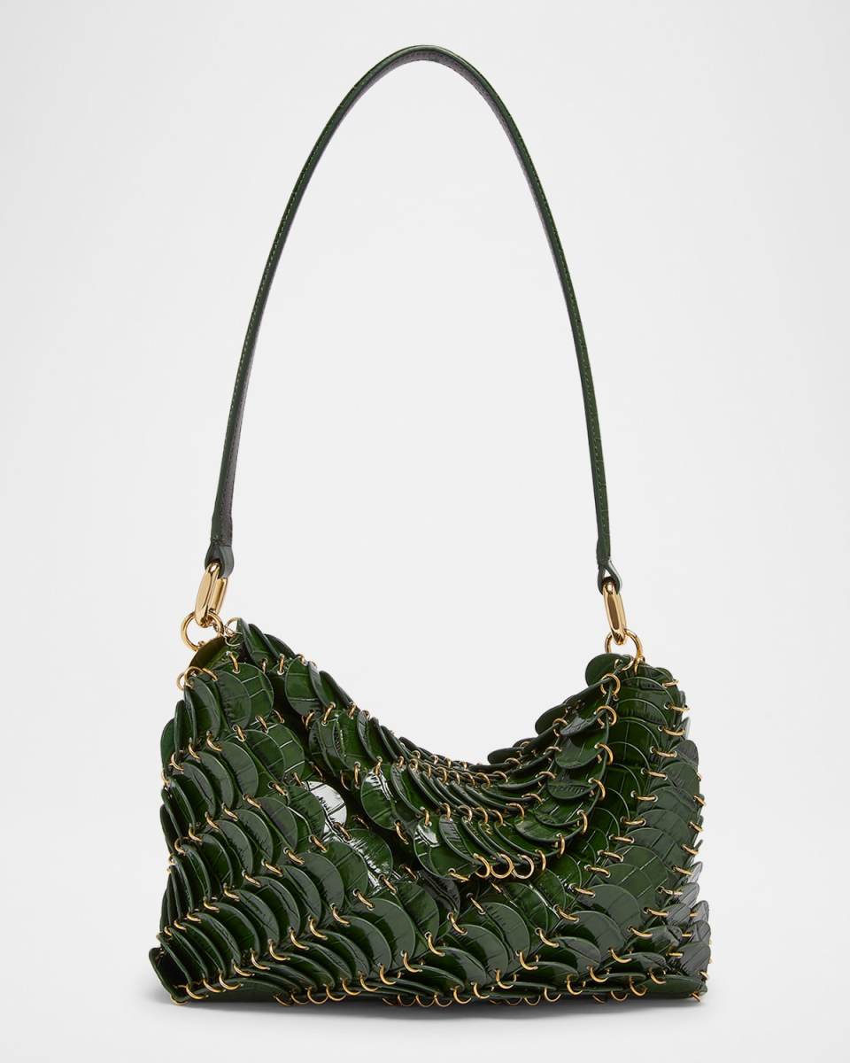 Sac a Main Disc Croc-Embossed Leather Shoulder Bag